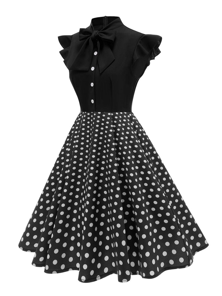 Abito a ruota a pois con fiocco anni '50