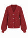 Cardigan largo in maglia con perline di perle rosse anni '50
