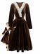 Abito in velluto patchwork di pizzo marrone anni '40