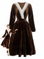 Abito in velluto patchwork di pizzo marrone anni '40