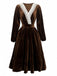 Abito in velluto patchwork di pizzo marrone anni '40