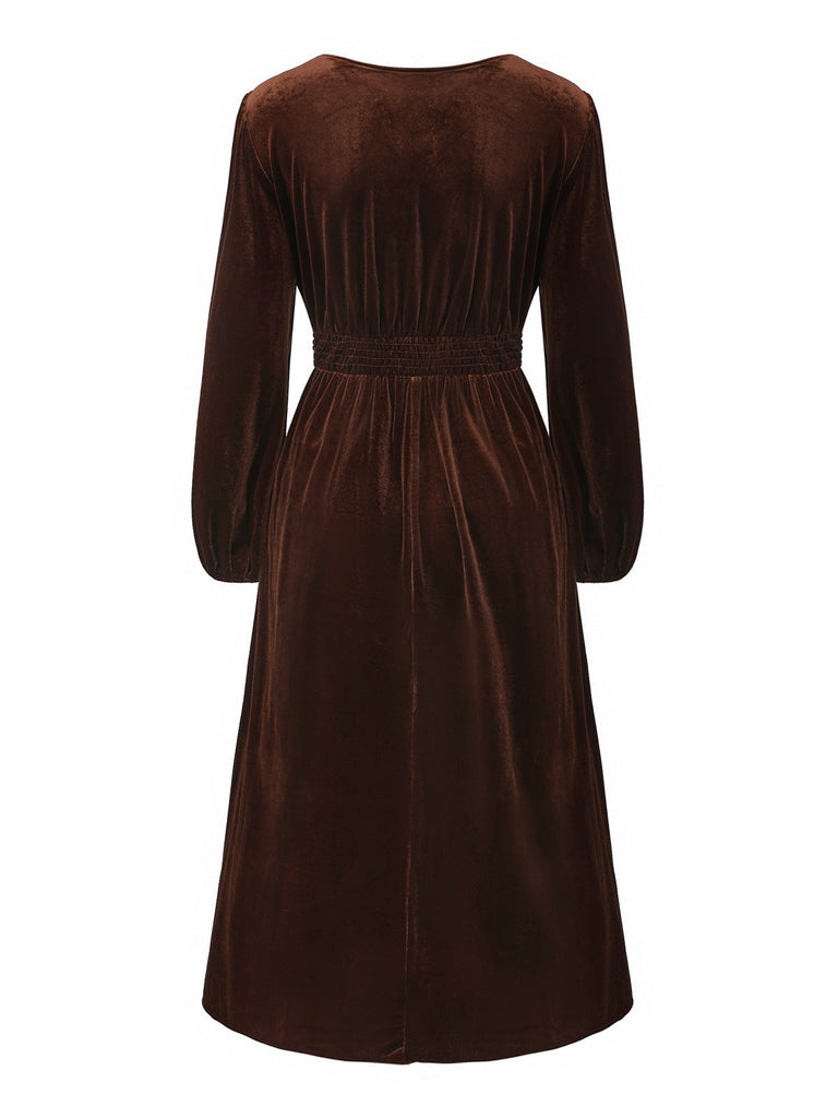 Abito in velluto patchwork di pizzo marrone anni '40