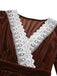 Abito in velluto patchwork di pizzo marrone anni '40