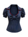 Camicetta in cotone a pois con collo a rombi e fiocco blu anni '80