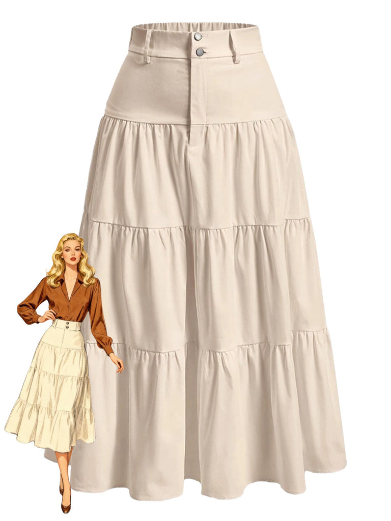 Gonna a balze multistrato beige anni '40