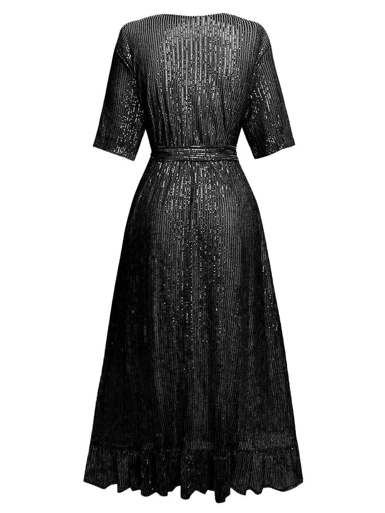 Abito con scollo a V e paillettes e orlo arricciato anni '30