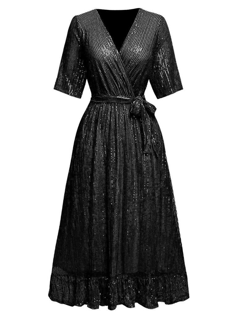 Abito con scollo a V e paillettes e orlo arricciato anni '30