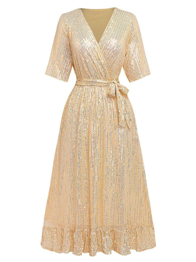 Abito con scollo a V e paillettes e orlo arricciato anni '30