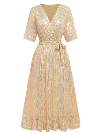 Abito con scollo a V e paillettes e orlo arricciato anni '30