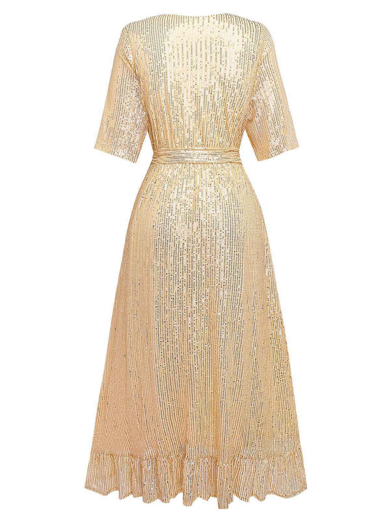 Abito con scollo a V e paillettes e orlo arricciato anni '30