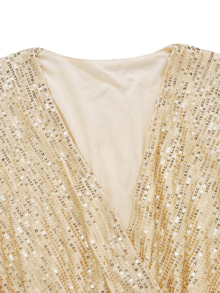 Abito con scollo a V e paillettes e orlo arricciato anni '30