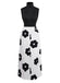 2PCS Top a collo alto e gonna floreale nero anni '30