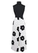 2PCS Top a collo alto e gonna floreale nero anni '30