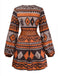 Abito boho con scollo a V profondo e stampa tribale marrone anni '70