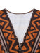 Abito boho con scollo a V profondo e stampa tribale marrone anni '70