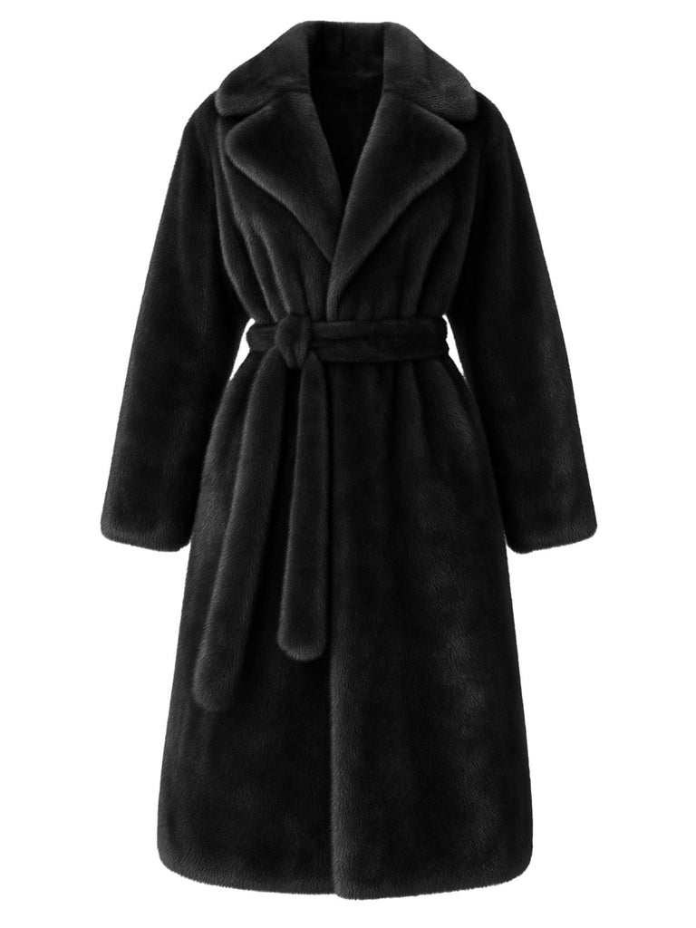 Cappotto in pelliccia sintetica con revers a tinta unita anni '50