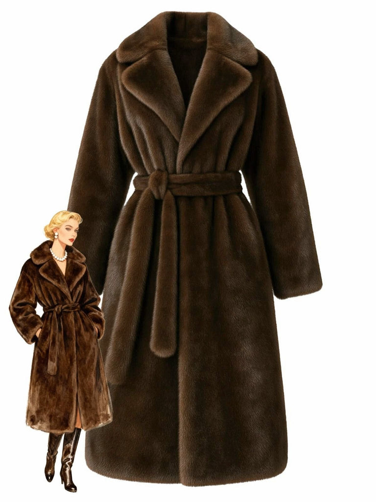 Cappotto in pelliccia sintetica con revers a tinta unita anni '50