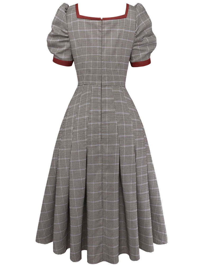 Abito plissettato pied de poule marrone anni '50