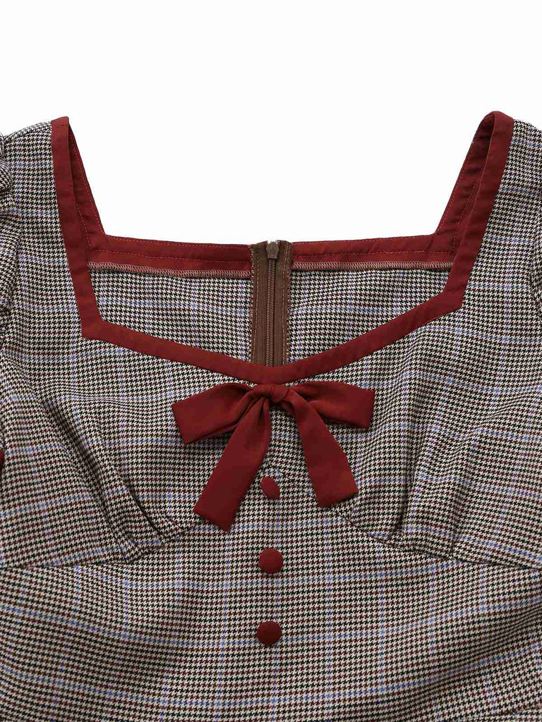 Abito plissettato pied de poule marrone anni '50