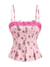 Canotta plissettata in pizzo floreale patchwork rosa anni '60