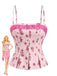 Canotta plissettata in pizzo floreale patchwork rosa anni '60