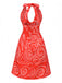 Abito con scollo a V e stampa astratta rosso anni '60