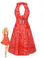 Abito con scollo a V e stampa astratta rosso anni '60