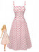 Abito a pois con scollo quadrato e spalline larghe rosso anni '50