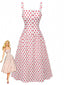Abito a pois con scollo quadrato e spalline larghe rosso anni '50