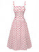 Abito a pois con scollo quadrato e spalline larghe rosso anni '50