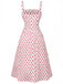 Abito a pois con scollo quadrato e spalline larghe rosso anni '50