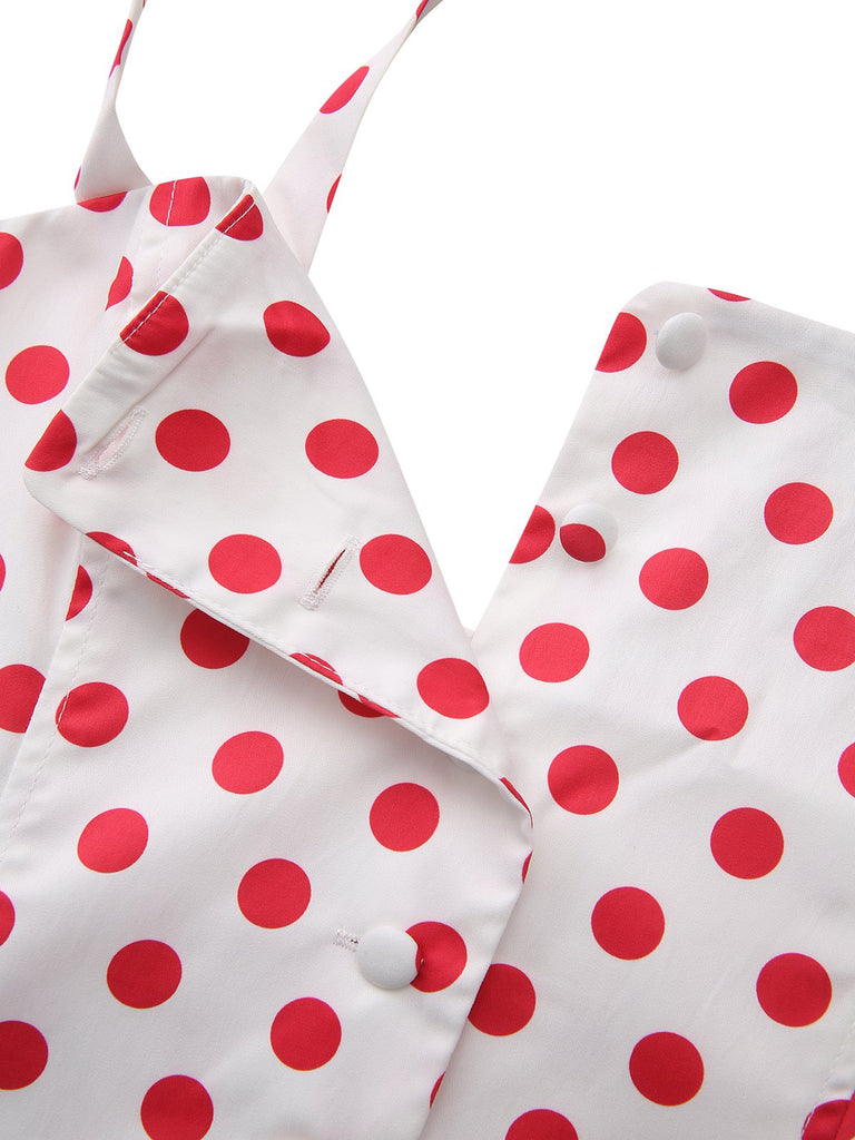 Abito a pois con scollo quadrato e spalline larghe rosso anni '50