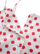 Abito a pois con scollo quadrato e spalline larghe rosso anni '50