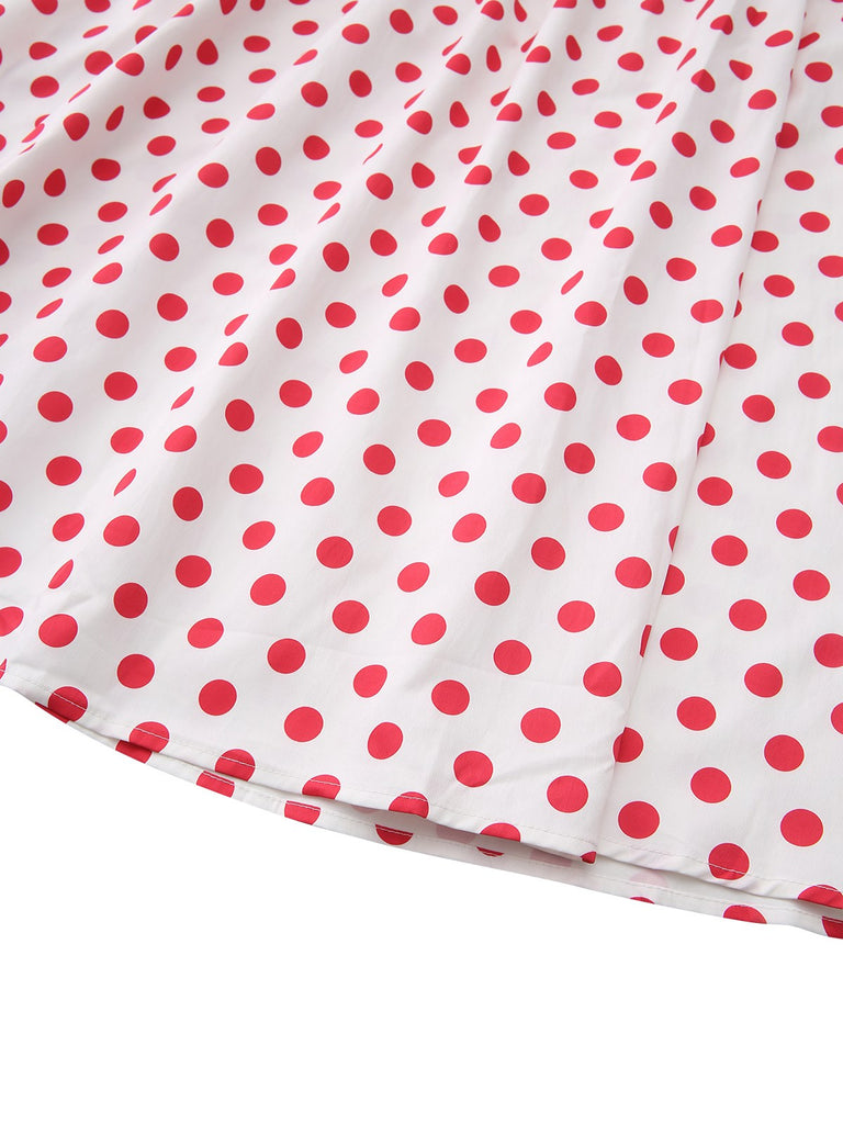 Abito a pois con scollo quadrato e spalline larghe rosso anni '50
