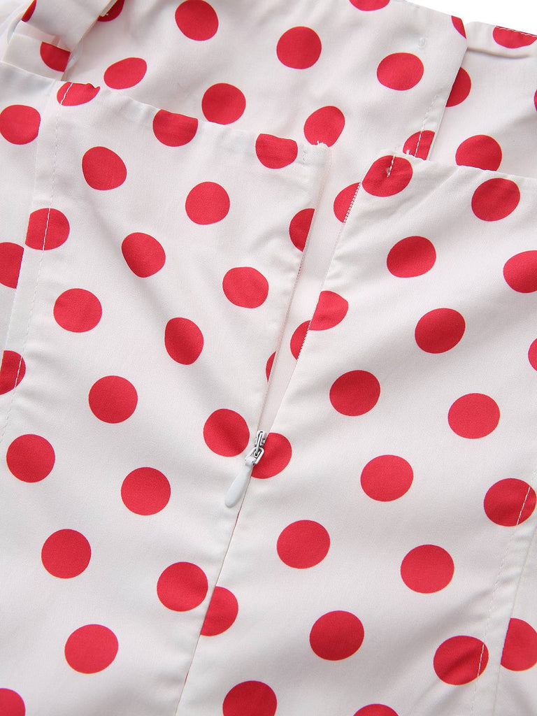 Abito a pois con scollo quadrato e spalline larghe rosso anni '50