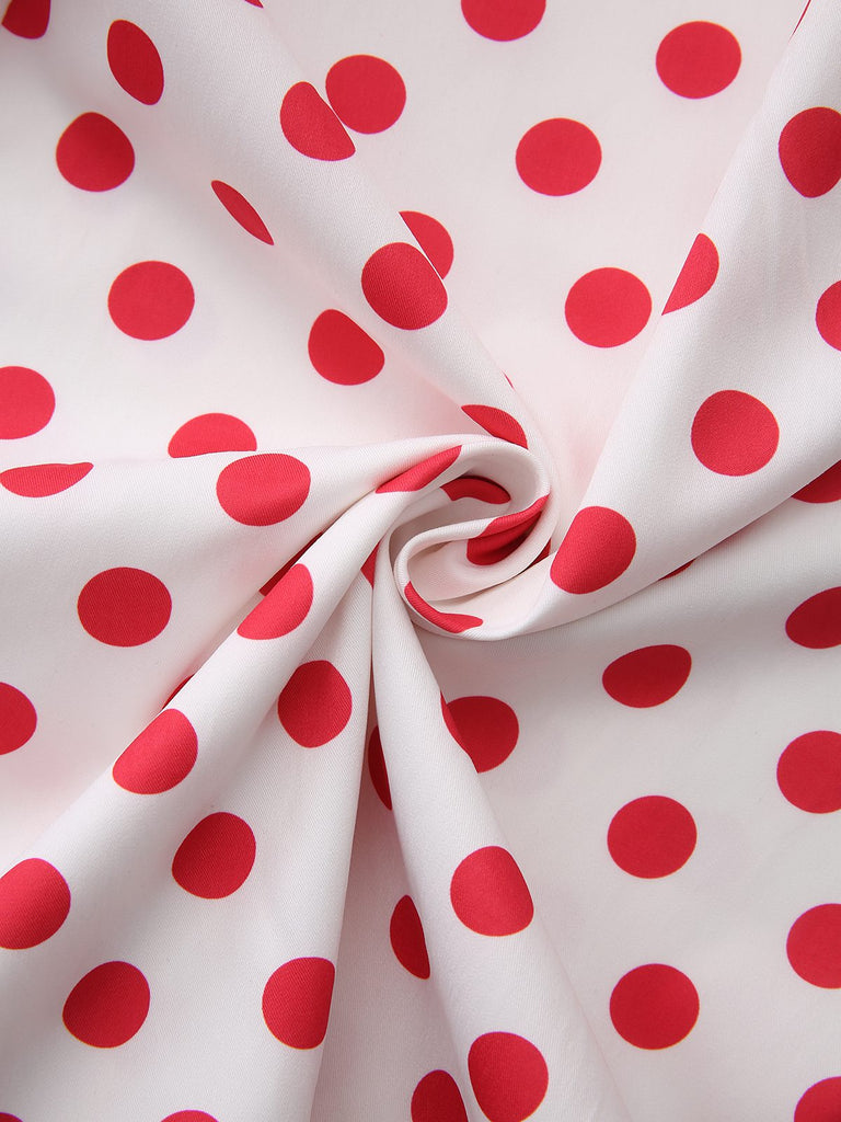 Abito a pois con scollo quadrato e spalline larghe rosso anni '50