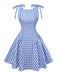 Abito a quadri Gingham con spalline annodate blu anni '60