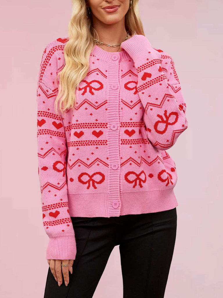 Cardigan lavorato a maglia con motivo a cuore San Valentino anni '50