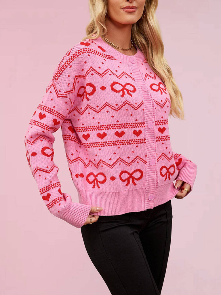 Cardigan lavorato a maglia con motivo a cuore San Valentino anni '50