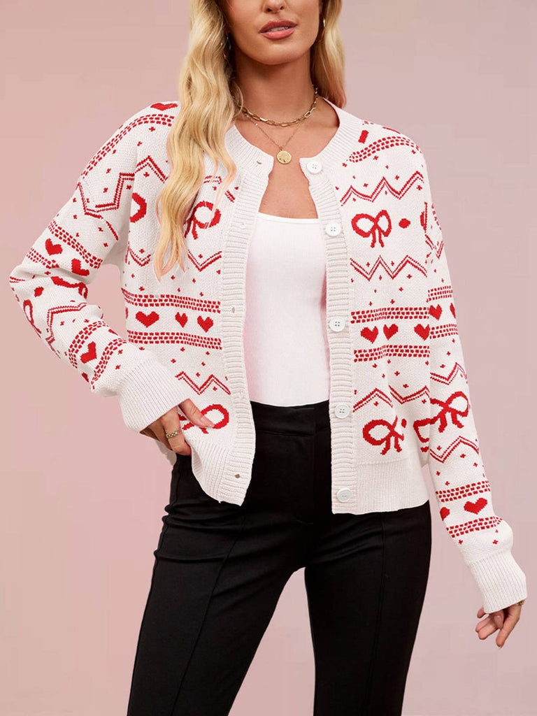 Cardigan lavorato a maglia con motivo a cuore San Valentino anni '50
