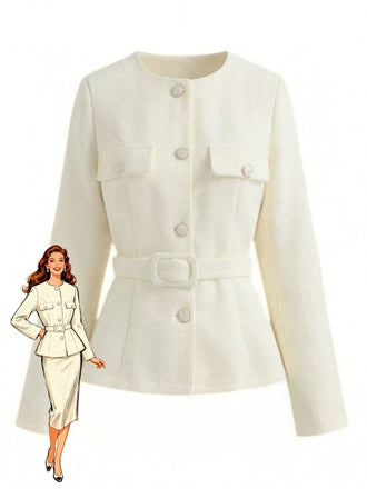 Giacca con bottoni a maniche lunghe beige anni '50