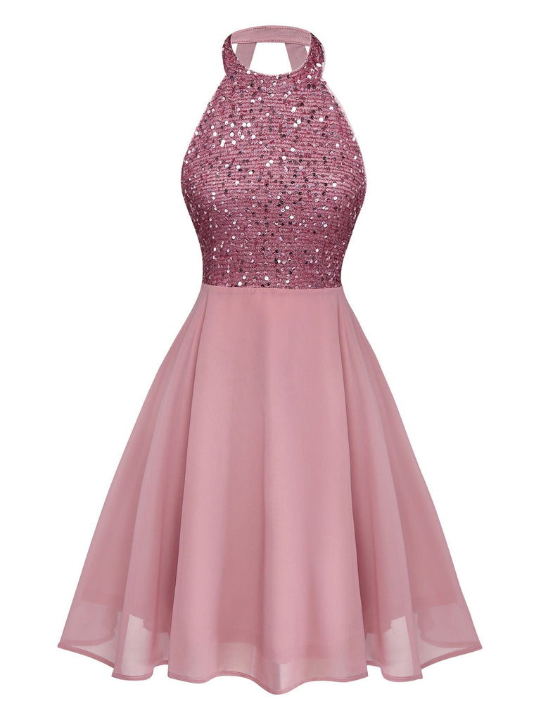 Abito con perline e paillettes patchwork senza maniche anni '50