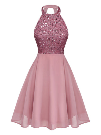 Abito con perline e paillettes patchwork senza maniche anni '50