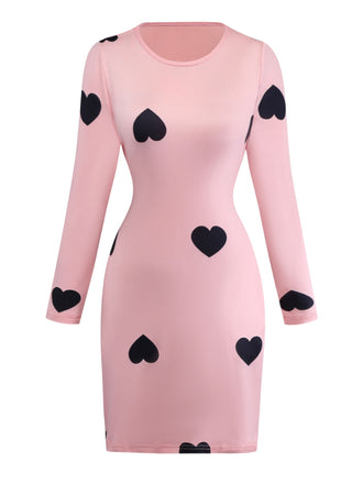 Abito aderente con a cuore con scollo rotondo rosa anni '60