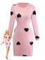 Abito aderente con a cuore con scollo rotondo rosa anni '60