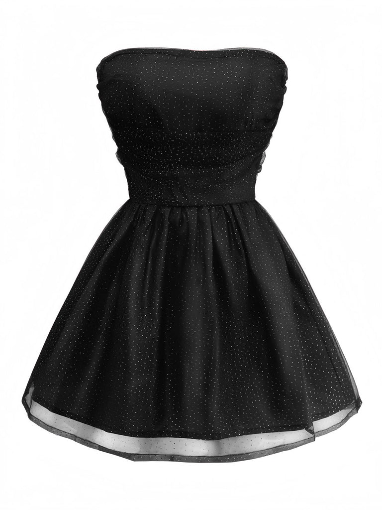 Abito in tulle con lacci sulla schiena e glitter senza spalline anni '60