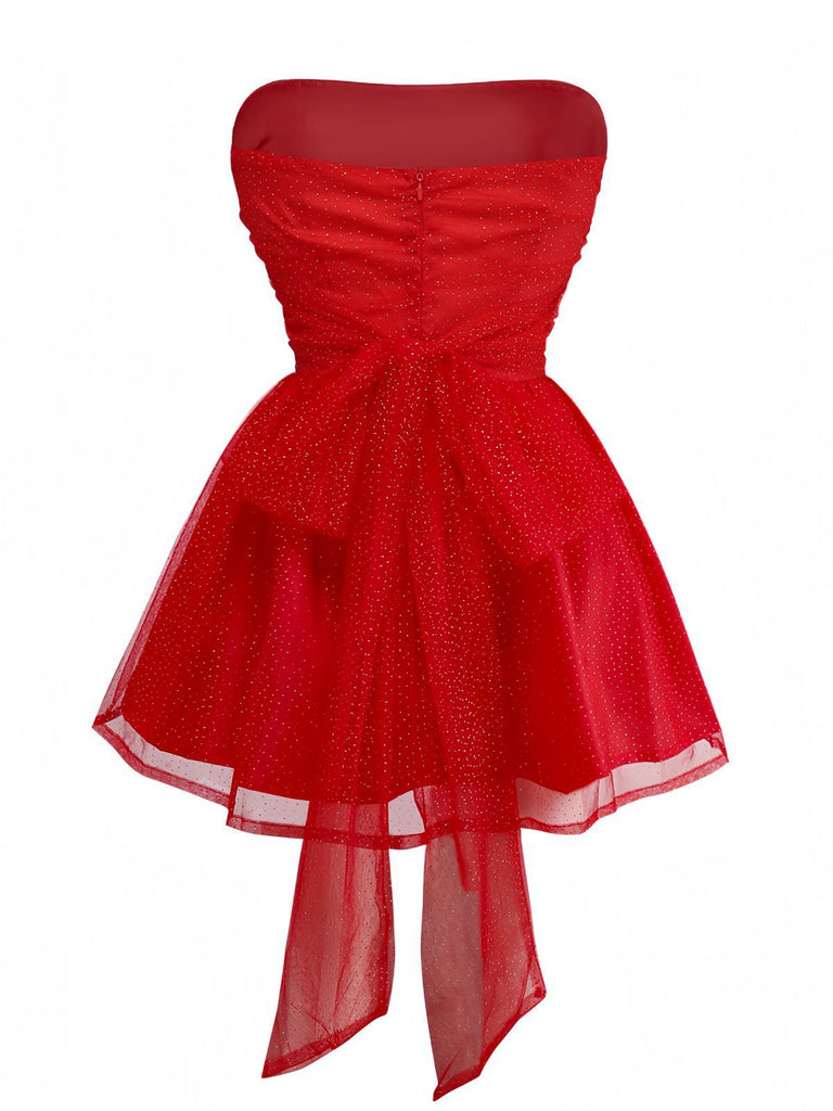 Abito in tulle con lacci sulla schiena e glitter senza spalline anni '60