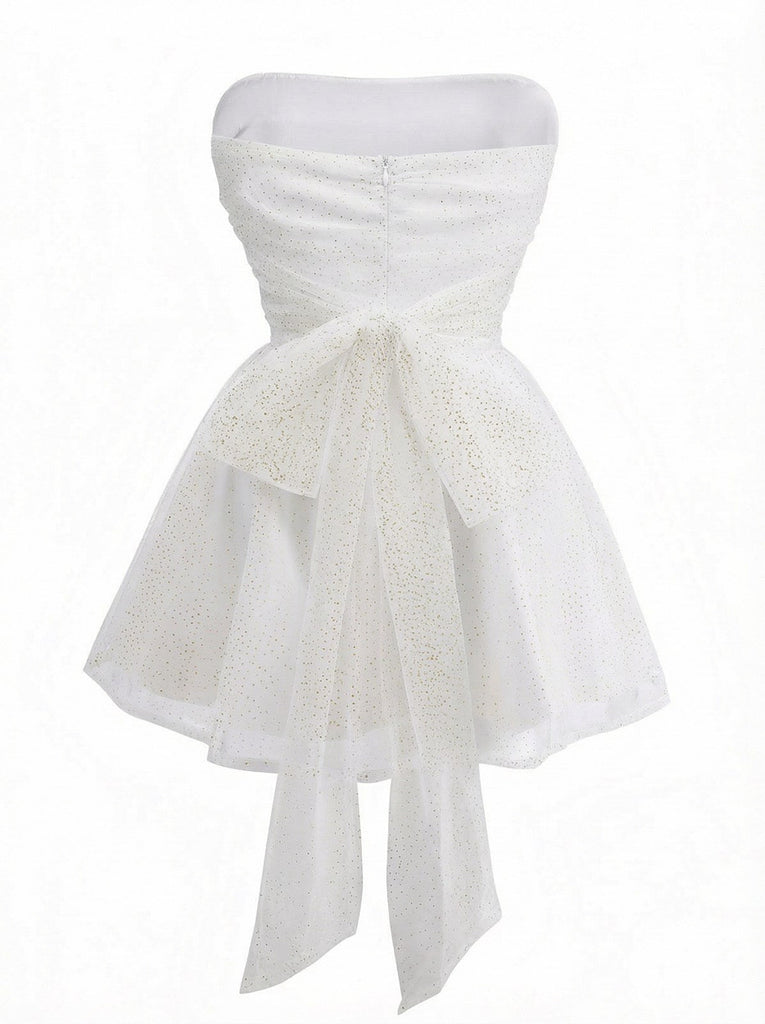 Abito in tulle con lacci sulla schiena e glitter senza spalline anni '60