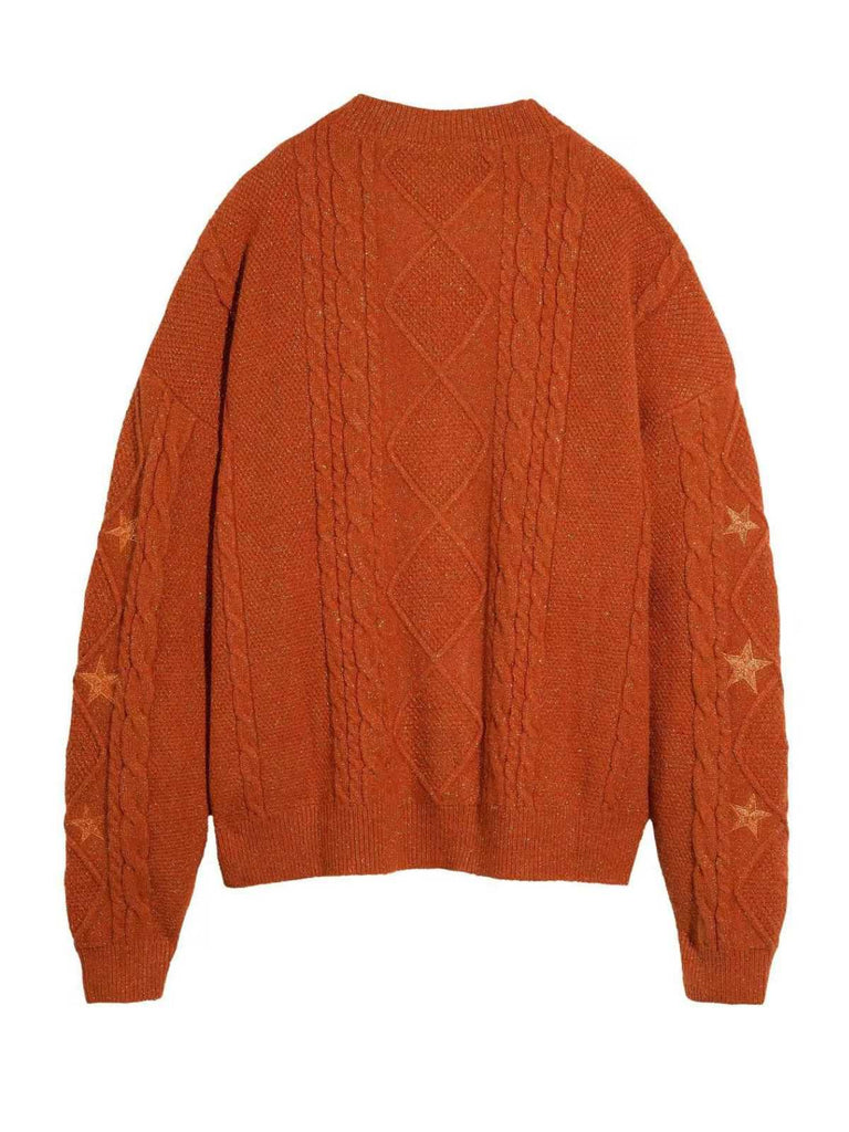 Cardigan con stelle ricamate e scollo a V arancione anni '40