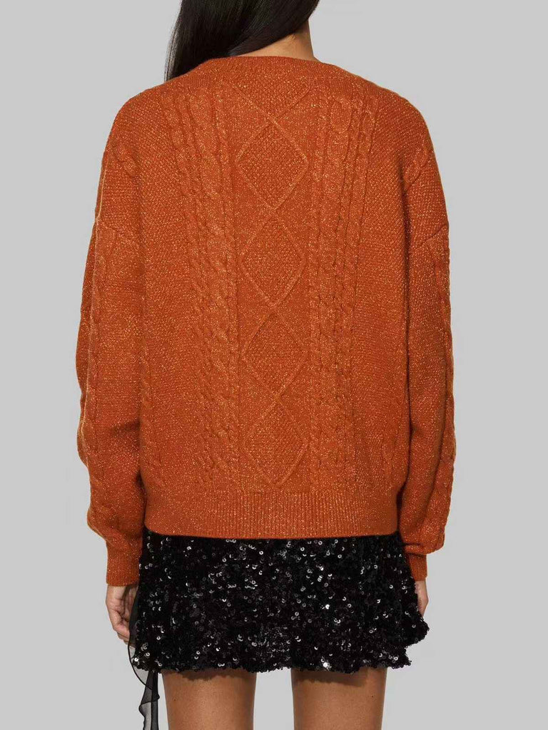 Cardigan con stelle ricamate e scollo a V arancione anni '40